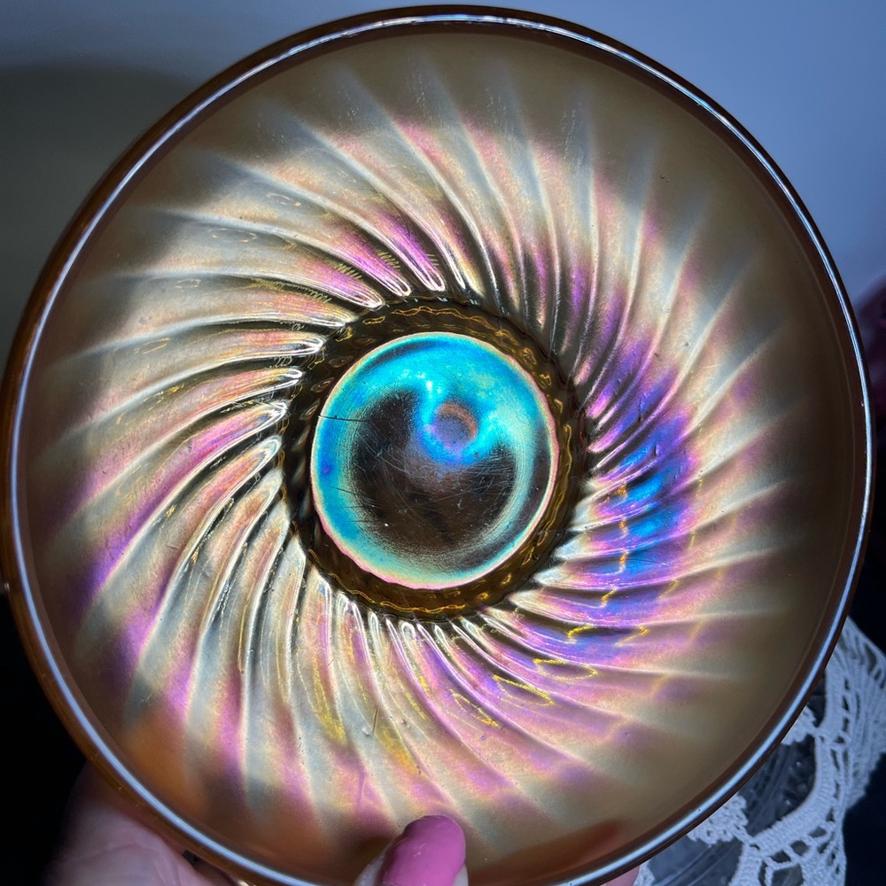 Vintage Fenton Marigold Carnival Glass Bowl – Swirl Ribbed, 6” – 1900’s